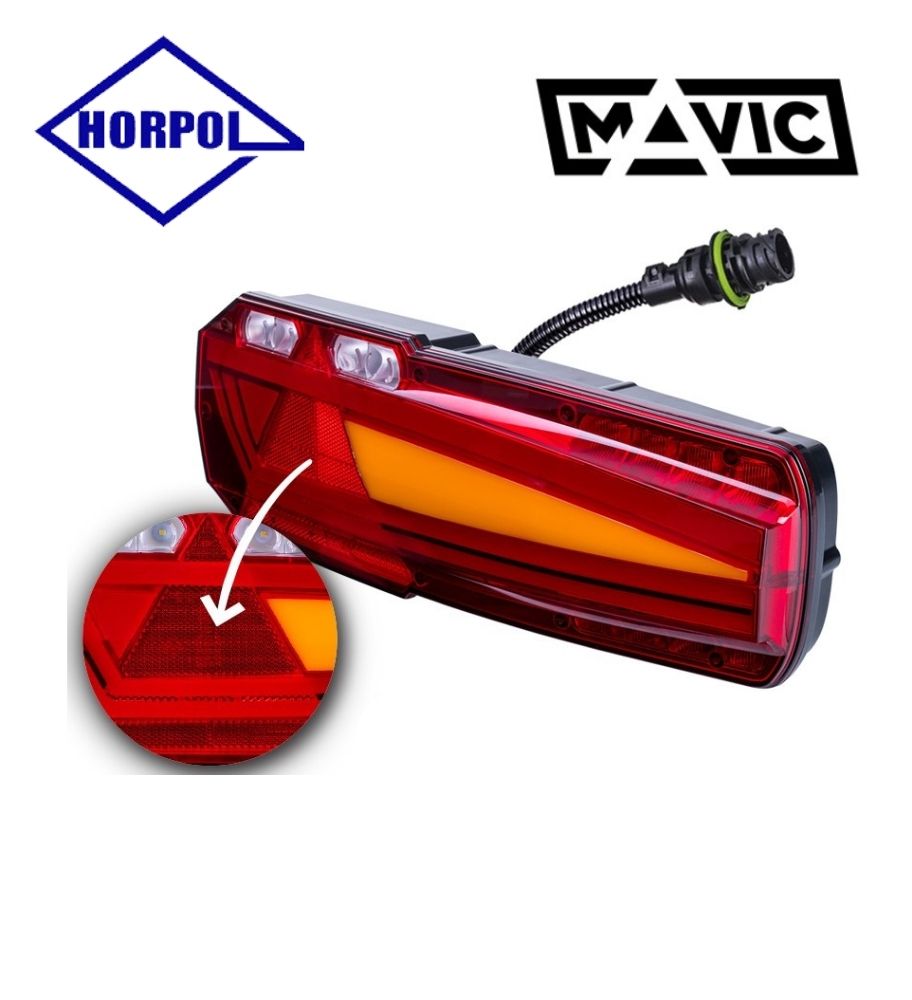 Horpol phare arrière multifonction mavic avec reflecteur prise AMP 12-24v GAUCHE