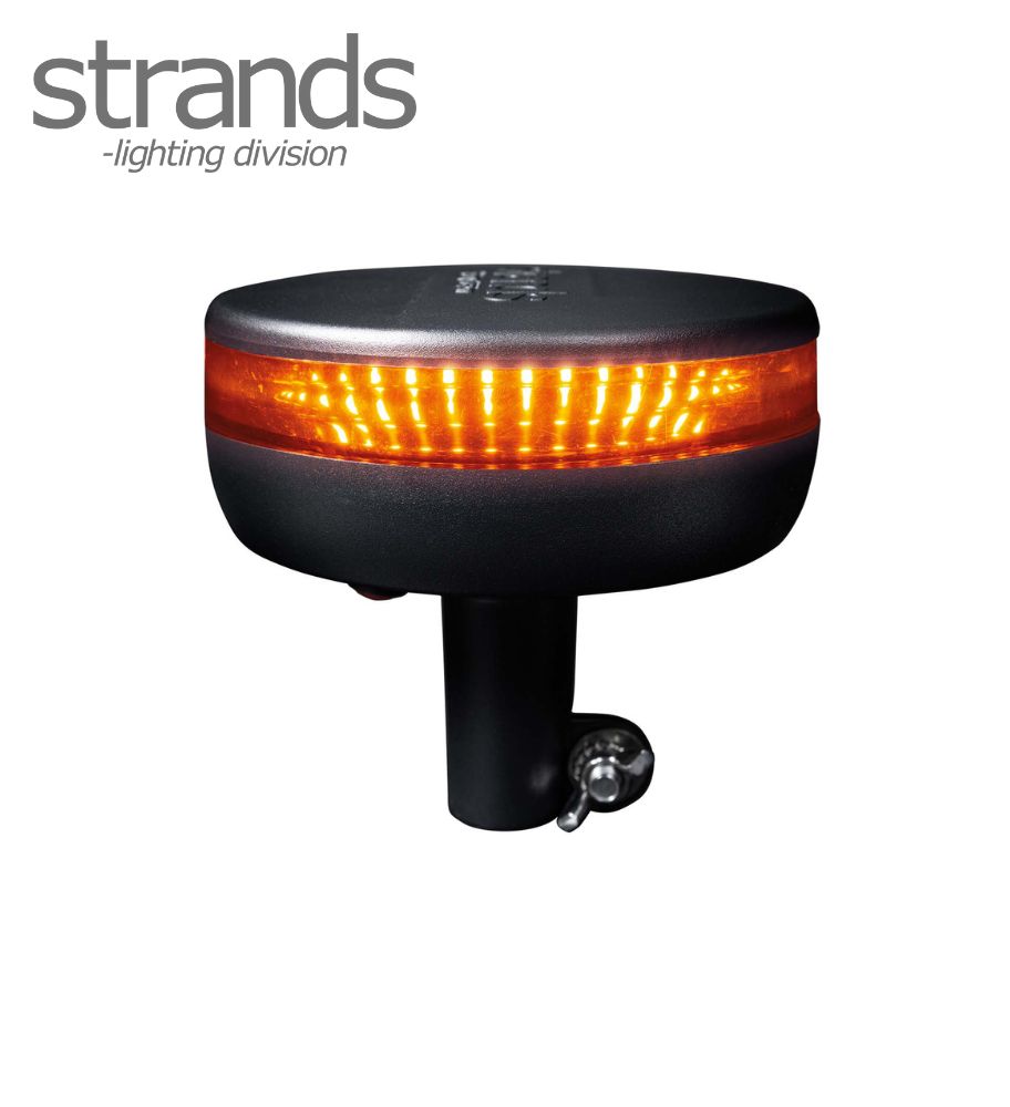 Strands orange flashing beacon on pole with orange lens