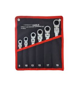 Set of 6 flexible ratchet spanners 8-19mm