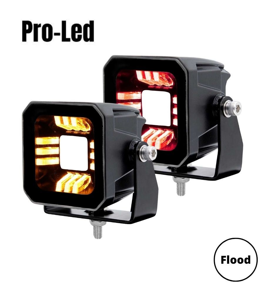 Pro Led Feu de travail Faisceau large avec feu de position rouge/orange